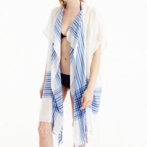 J Crew Open Front Striped Bathing Suit Cover Up Kimono Beach Poncho OSFM